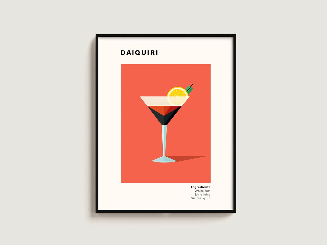 Daiquiri Rum Cocktail Recipe Minimalist Illustration Bar Decor Poster