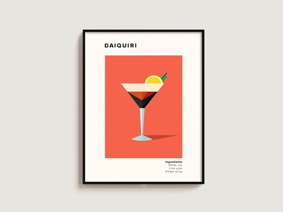 Daiquiri Rum Cocktail Recipe Minimalist Illustration Bar Decor Poster