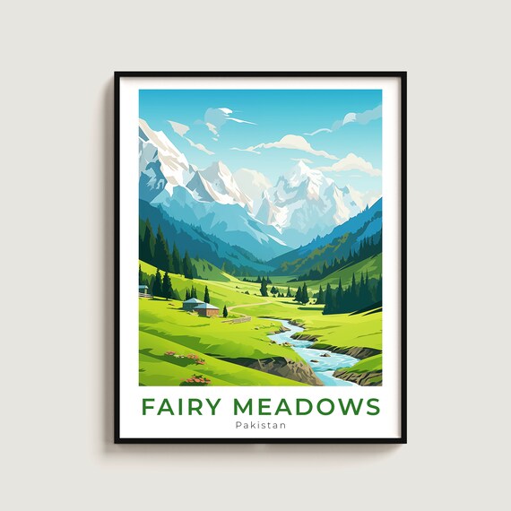 Fairy Meadows Pakistan Alpine Meadow Cabin Vintage Travel Poster