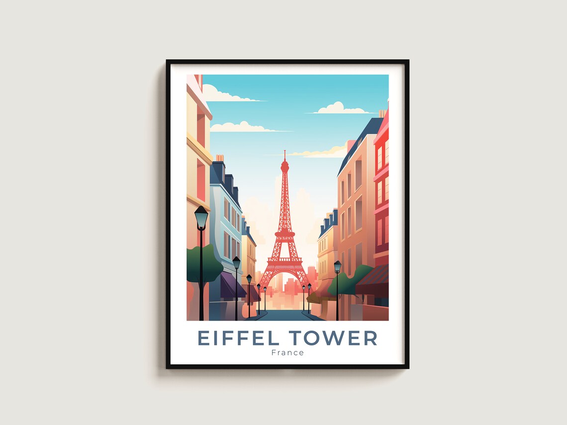 Eiffel Tower France Paris Street View Charming Pastel Travel Poster