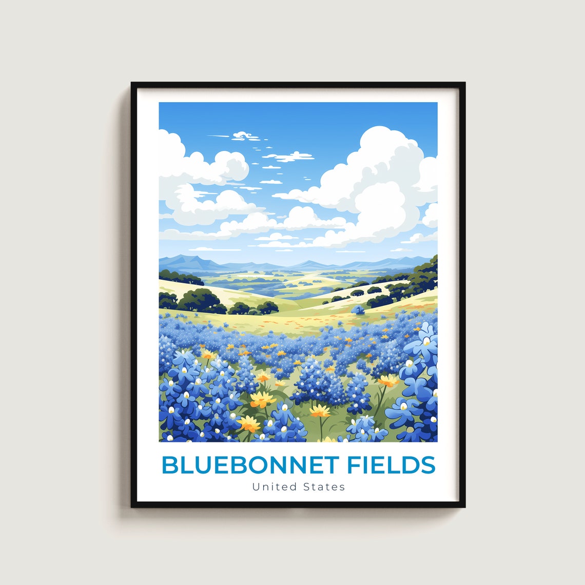 Bluebonnet Fields United States Spring Wildflower Hills Travel Poster