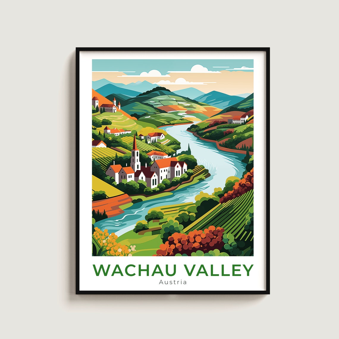 Wachau Valley Austria Danube River Vineyard Village Travel Poster