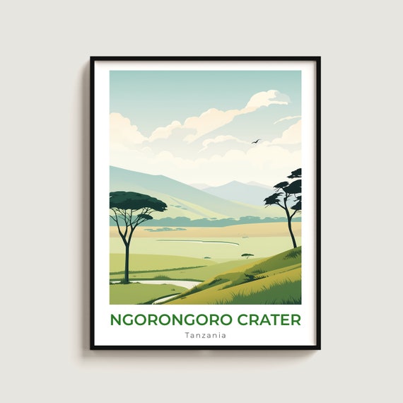Ngorongoro Crater Travel Print Wall Art Gift Tanzania Poster Home Decor Lovers Hanging
