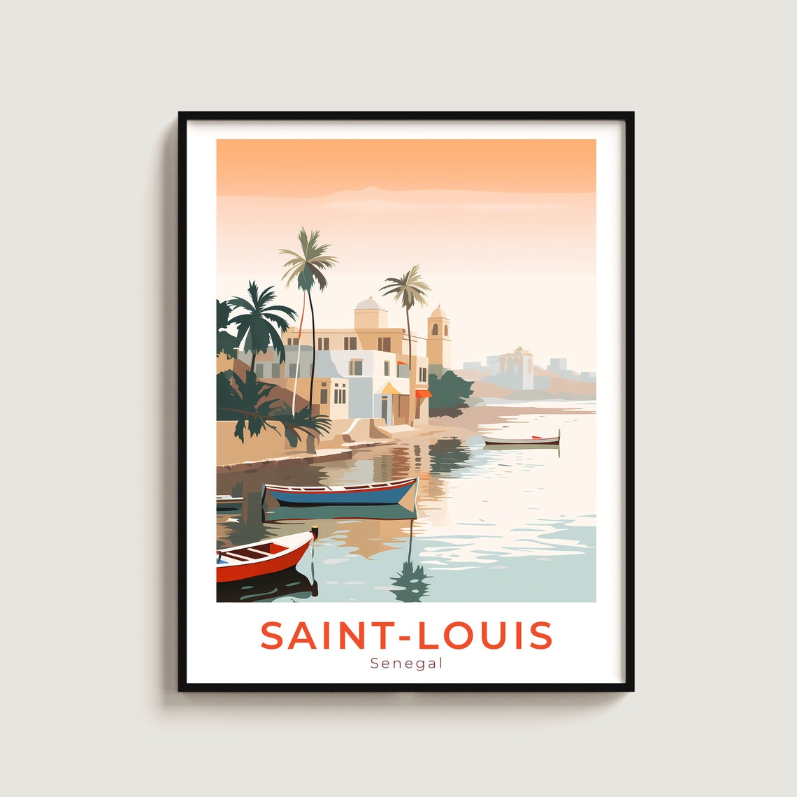 Saint Louis Senegal Waterfront Boats Harbor Travel Poster Art