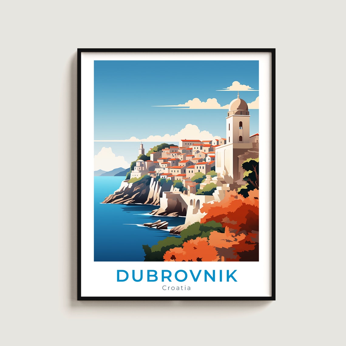 Dubrovnik Croatia Old Town Cliffs Adriatic Coast Travel Poster