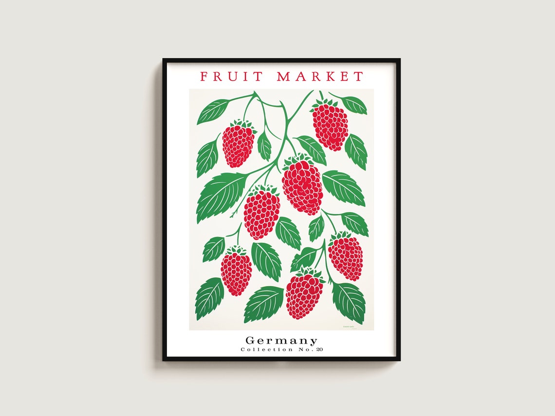 Germany Raspberry Vine Fruit Market Red Botanical No. 20 Poster