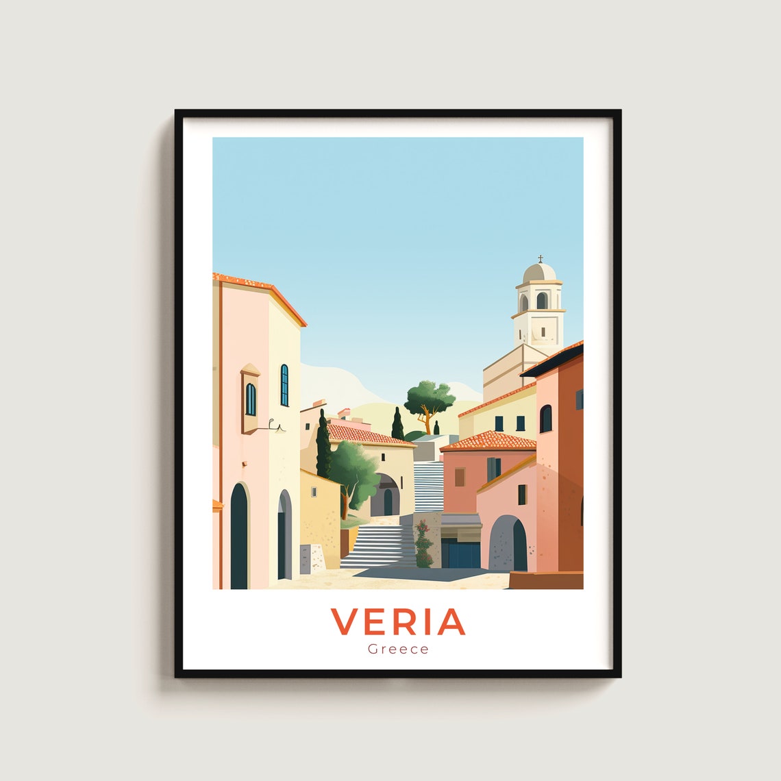 Veria Greece Old Town Street Church Stone Steps Travel Poster