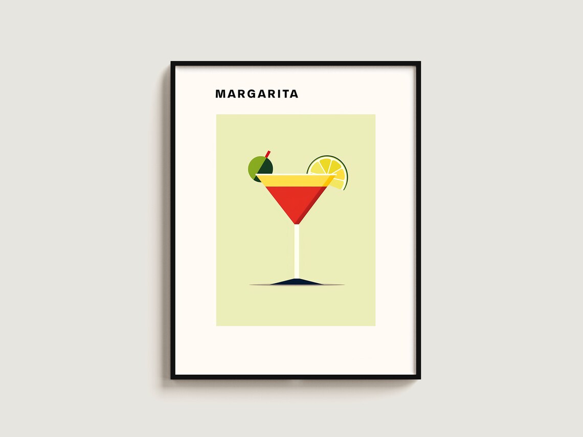 Margarita Cocktail Recipe Red Glass Lime Green Bar Fiesta Kitchen Poster