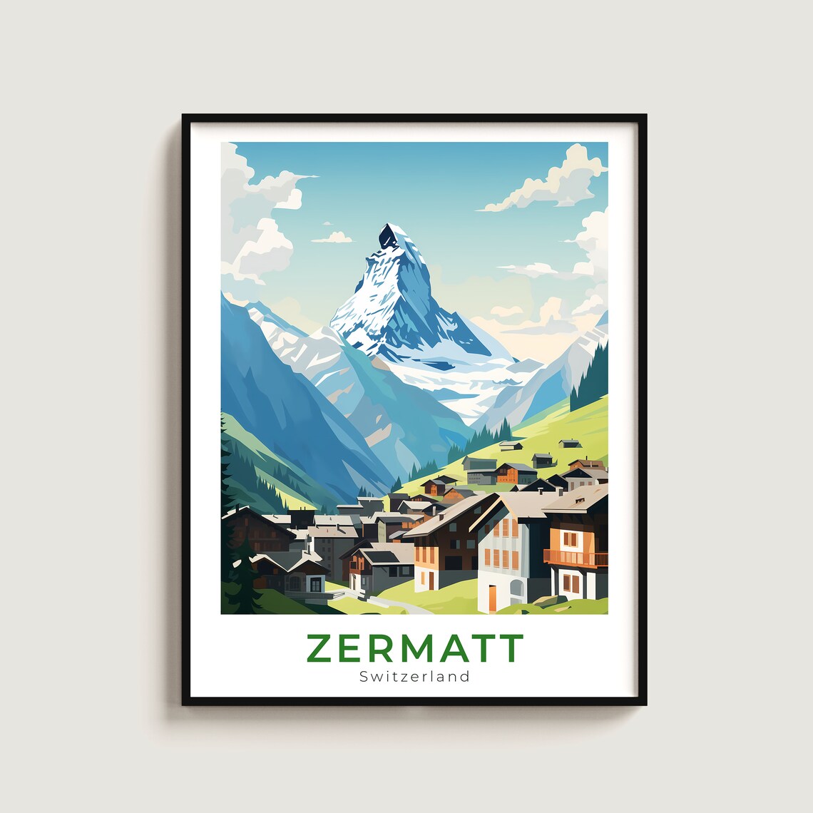 Zermatt Switzerland Matterhorn Peak Village Vintage Travel Poster