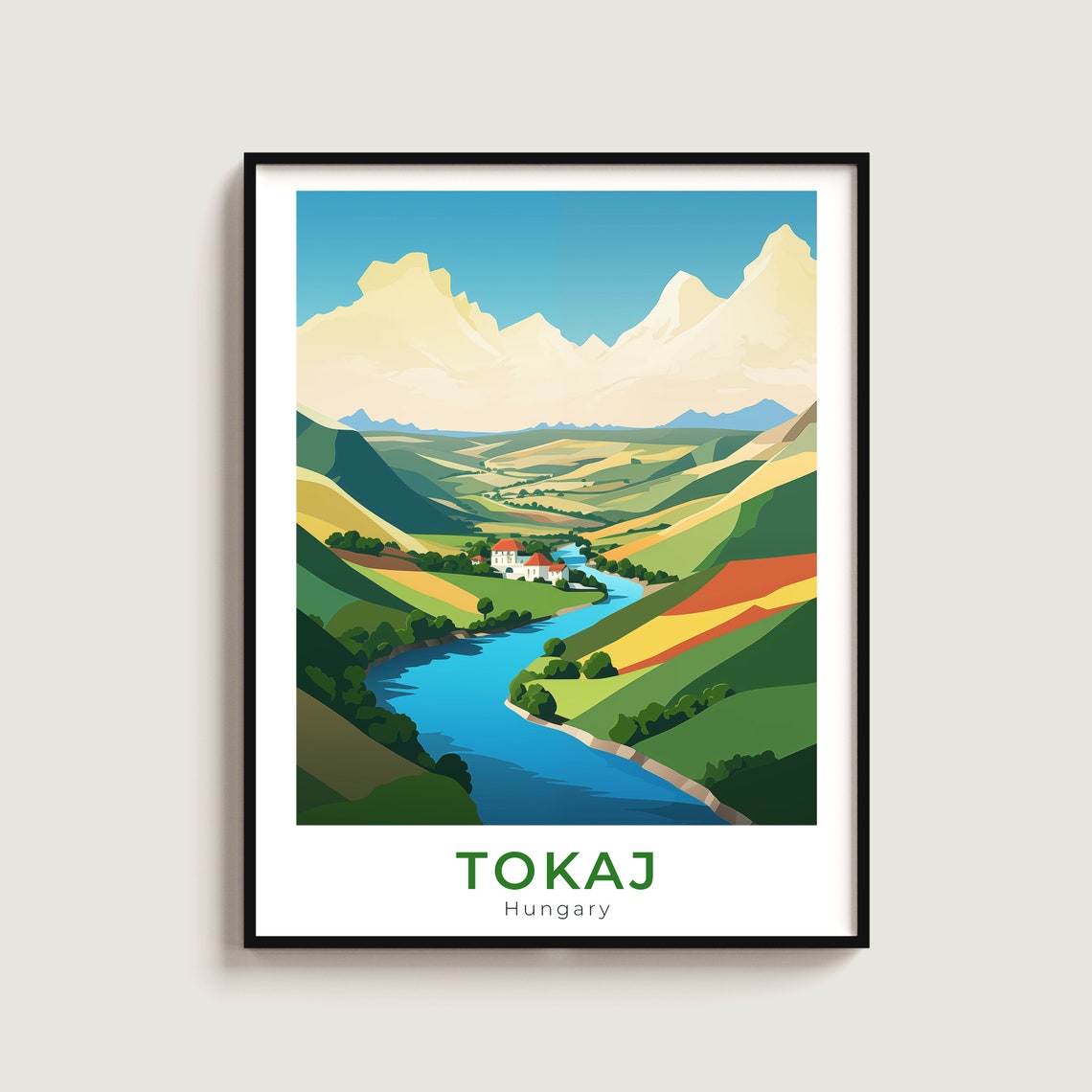Tokaj Hungary Wine Region River Valley Village Hills Travel Poster