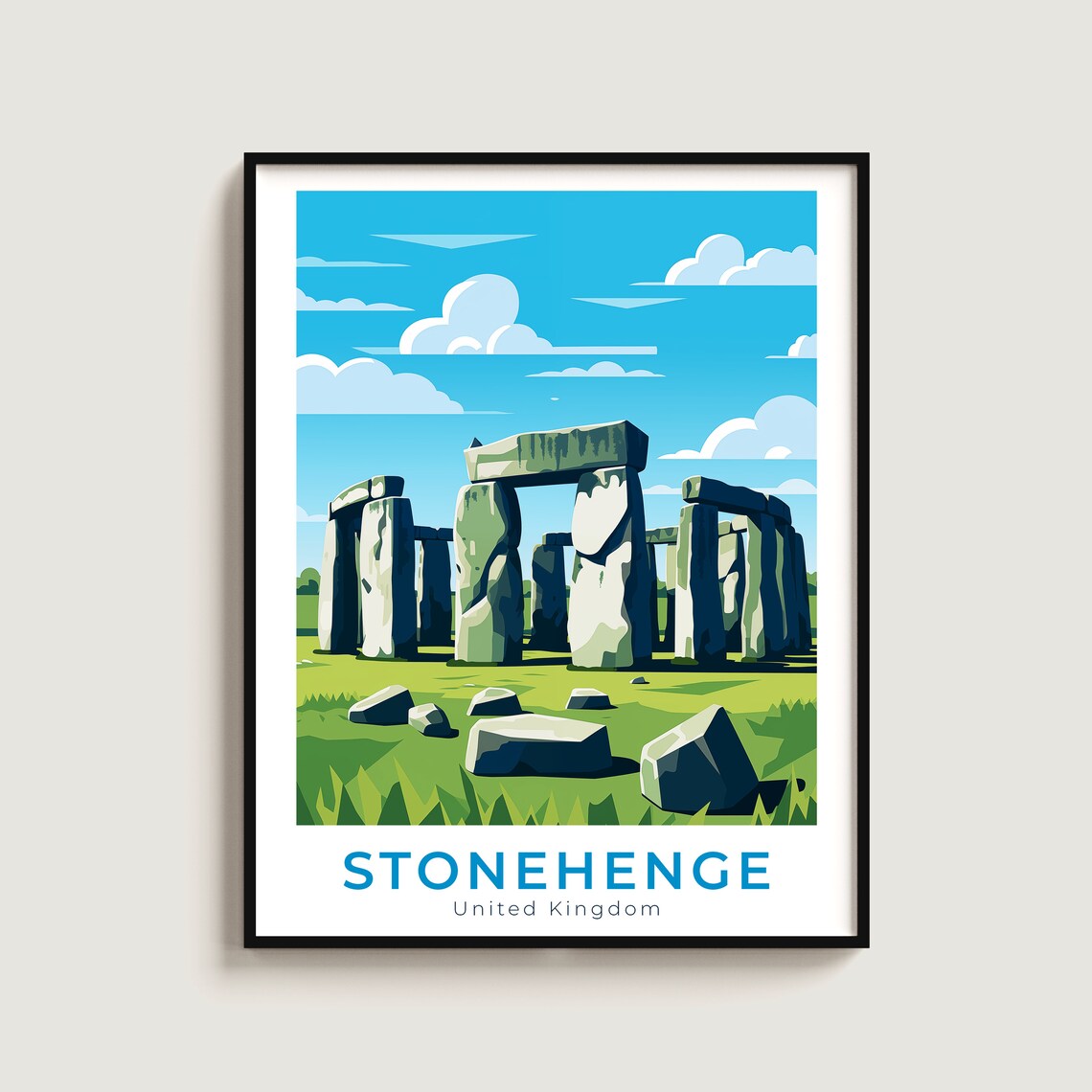 Stonehenge United Kingdom Meadow Sky Stone Circle Travel Art Poster