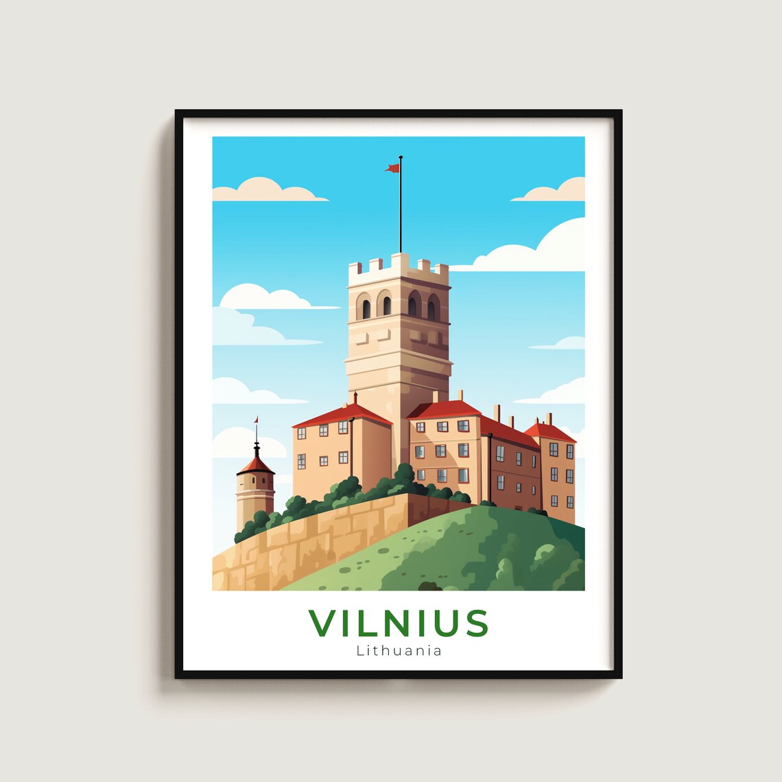 Vilnius Lithuania Gediminas Tower Castle Hill Old Town Travel Poster