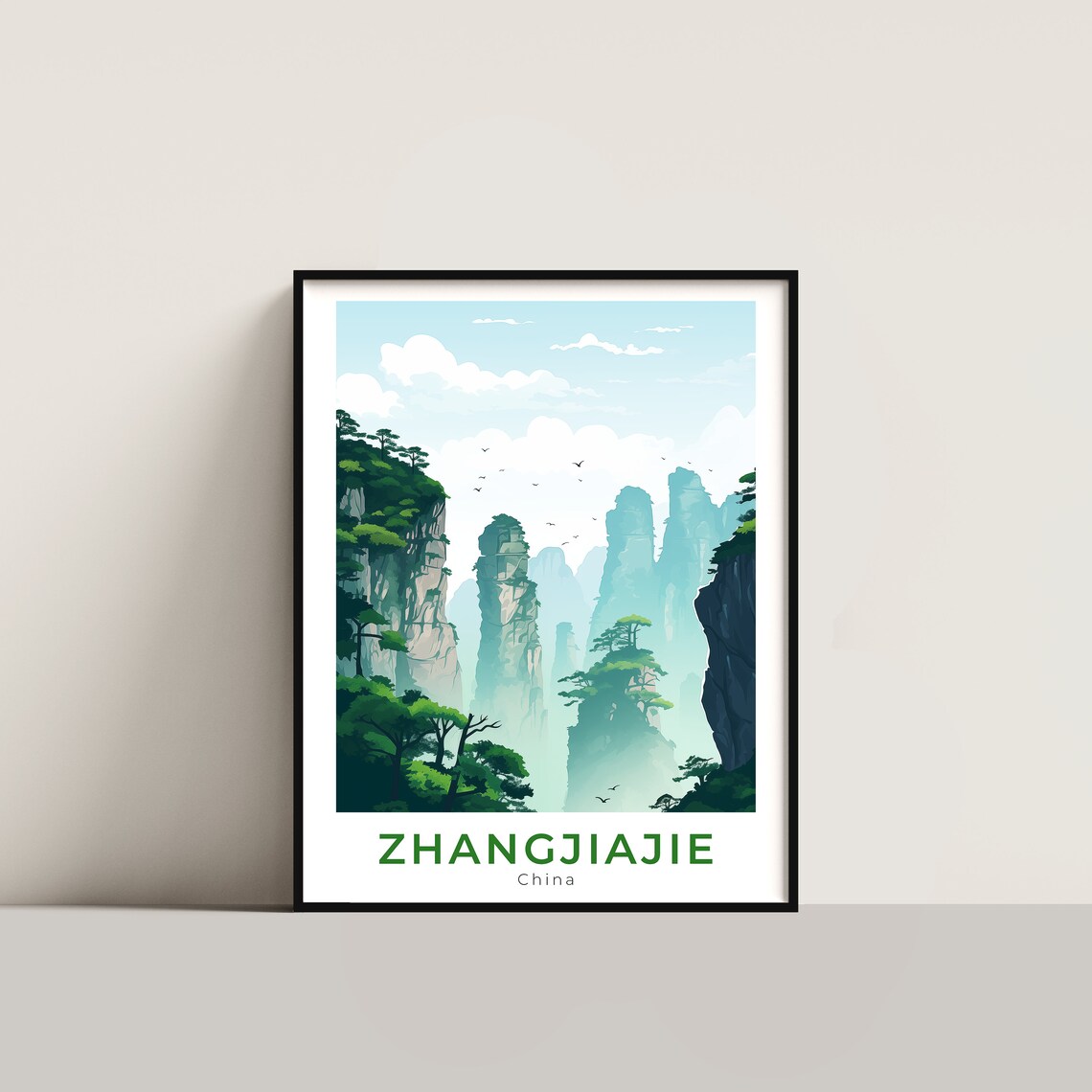 Zhangjiajie China Sandstone Pillar Mist Forest Travel Poster