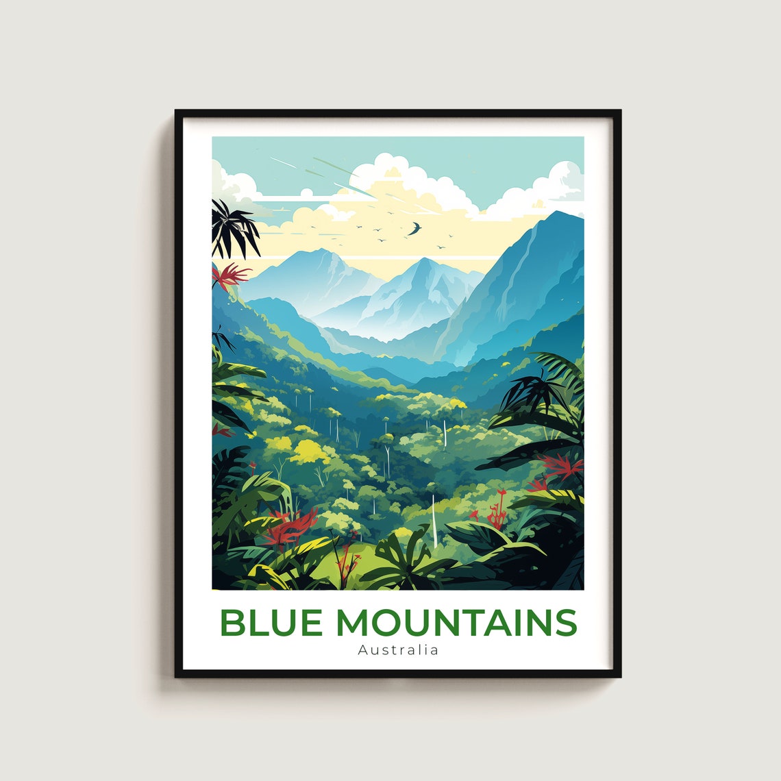 Blue Mountains Australia Rainforest Valley Misty Peak View Poster
