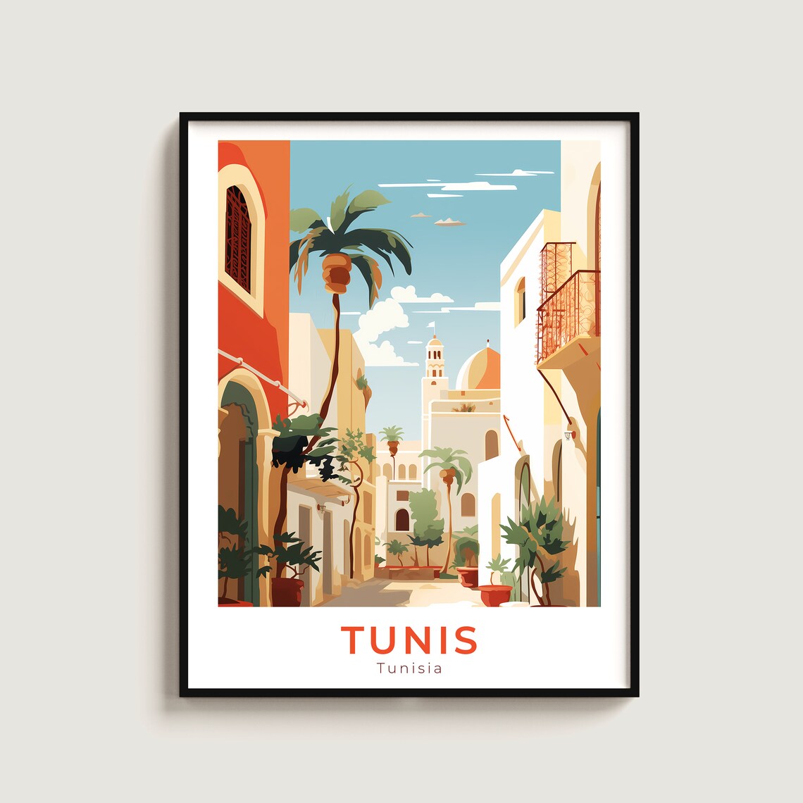 Tunis Tunisia Medina Street Palm Architecture Old Town Travel Poster