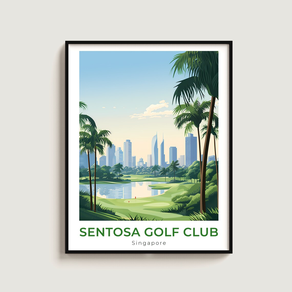 Sentosa Golf Club Singapore Green Fairway City Skyline Poster