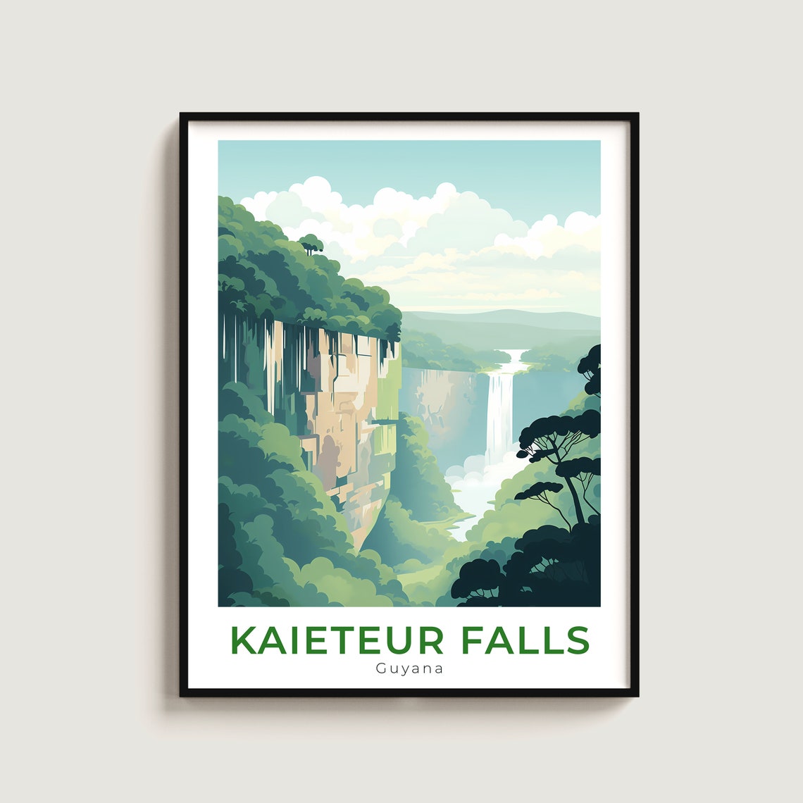 Kaieteur Falls Guyana Waterfall Jungle Canyon Vintage Travel Poster