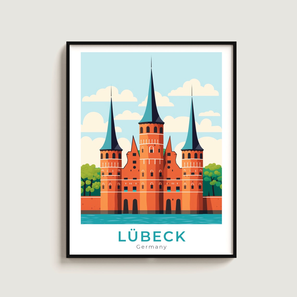 Lubeck Germany Holstentor Brick City Gate Towers Travel Poster