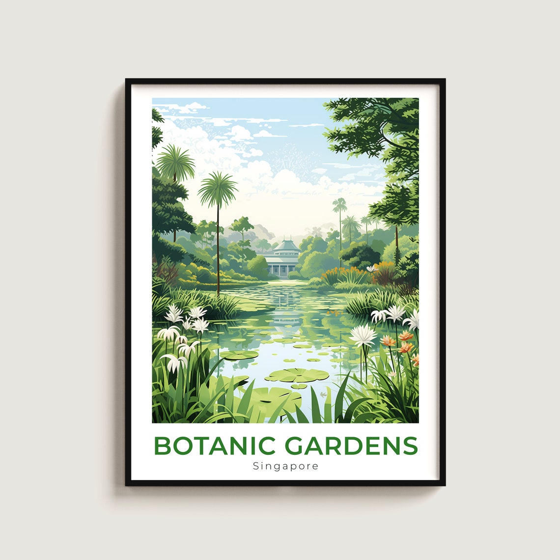 Singapore Botanic Gardens Lily Pond Palm Trees Glasshouse Poster