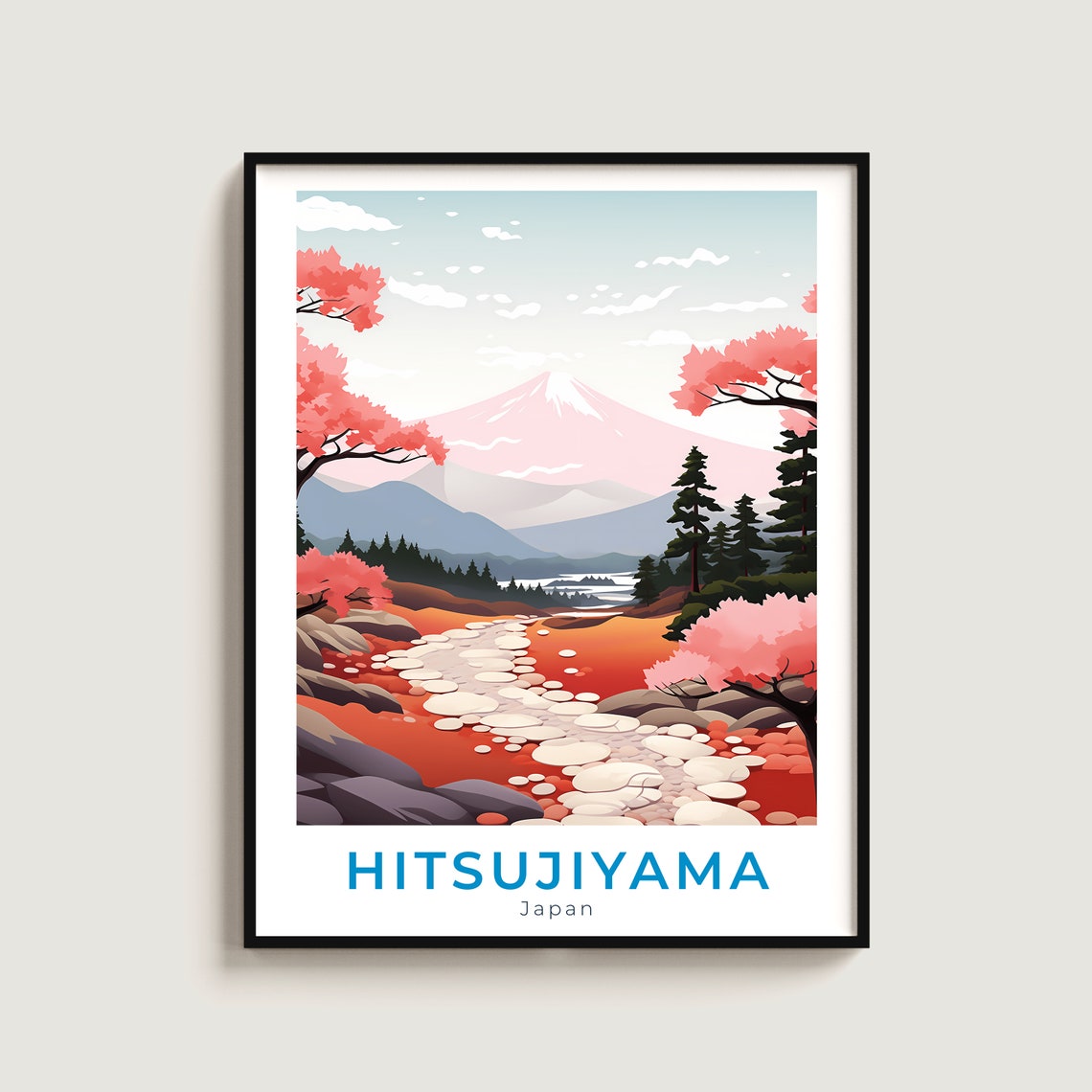 Hitsujiyama Japan Mount Fuji Autumn Foliage River Path Poster