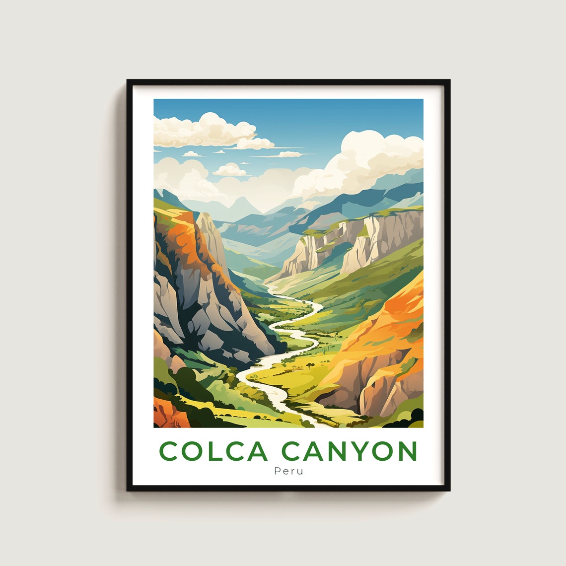 Colca Canyon Peru Deep Winding River Valley Mountain Travel Poster