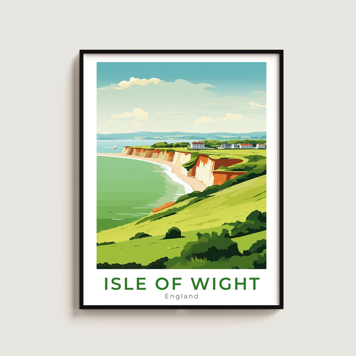 Isle Of Wight England Coastal Cliffs Sunny Seaside Travel Poster