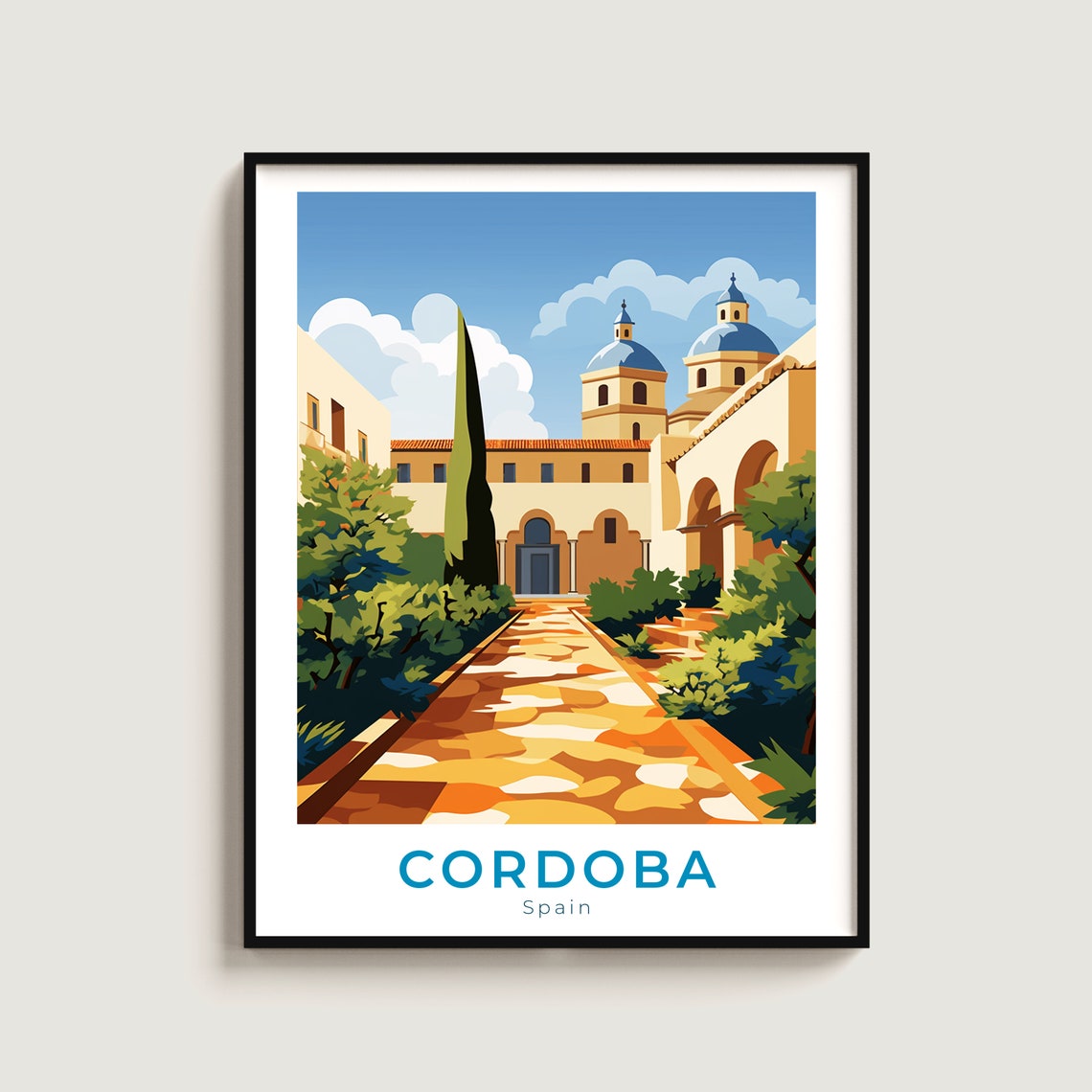 Cordoba Spain Courtyard Stone Path Domes Garden Travel Poster