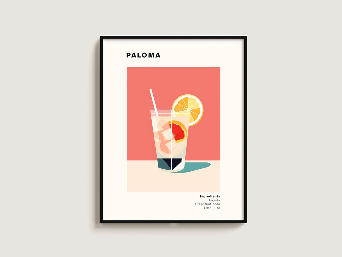Paloma Cocktail Recipe Coral Pink Grapefruit Bar Citrus Bar Poster
