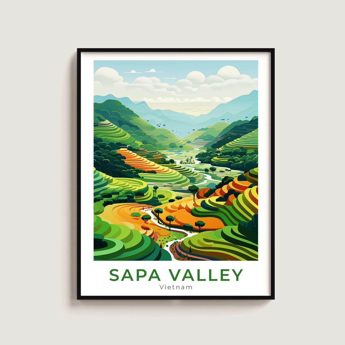 Sapa Valley Vietnam Terraced Rice Fields Green Travel Poster