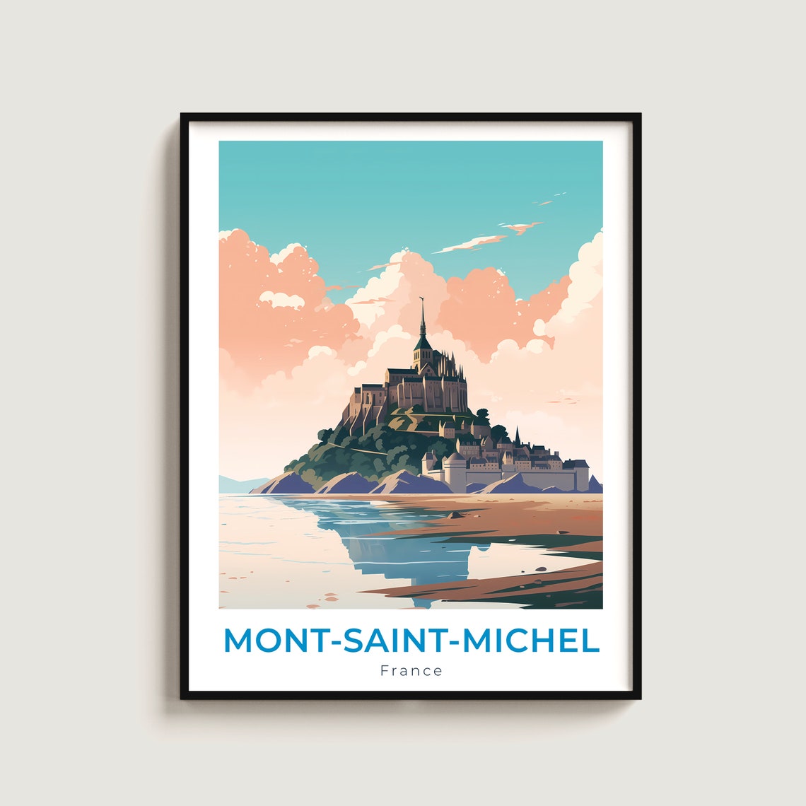 Mont Saint Michel Tidal Island Abbey Sunset Travel Art Poster