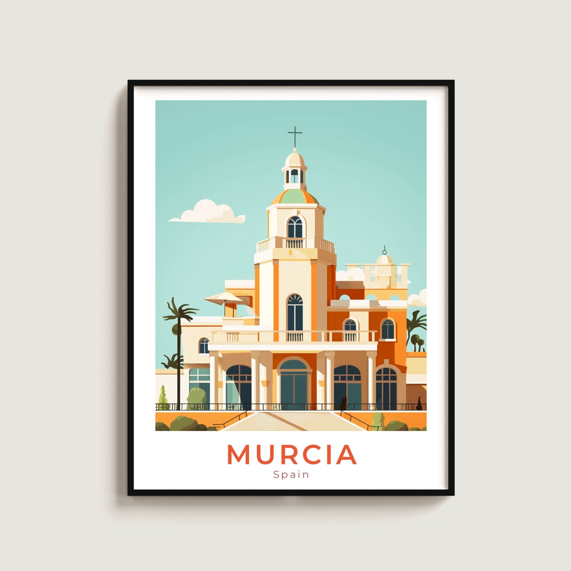 Murcia Spain Grand Baroque Palace Dome Columns Travel Poster