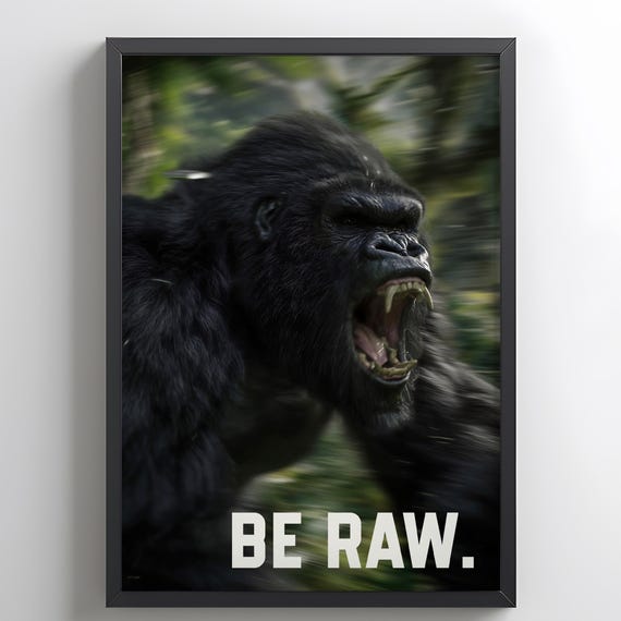 Be Raw Masculine Gym Wall Art Primal Strength Decor Jungle Animal Print Motivational Fitness Room Artwork
