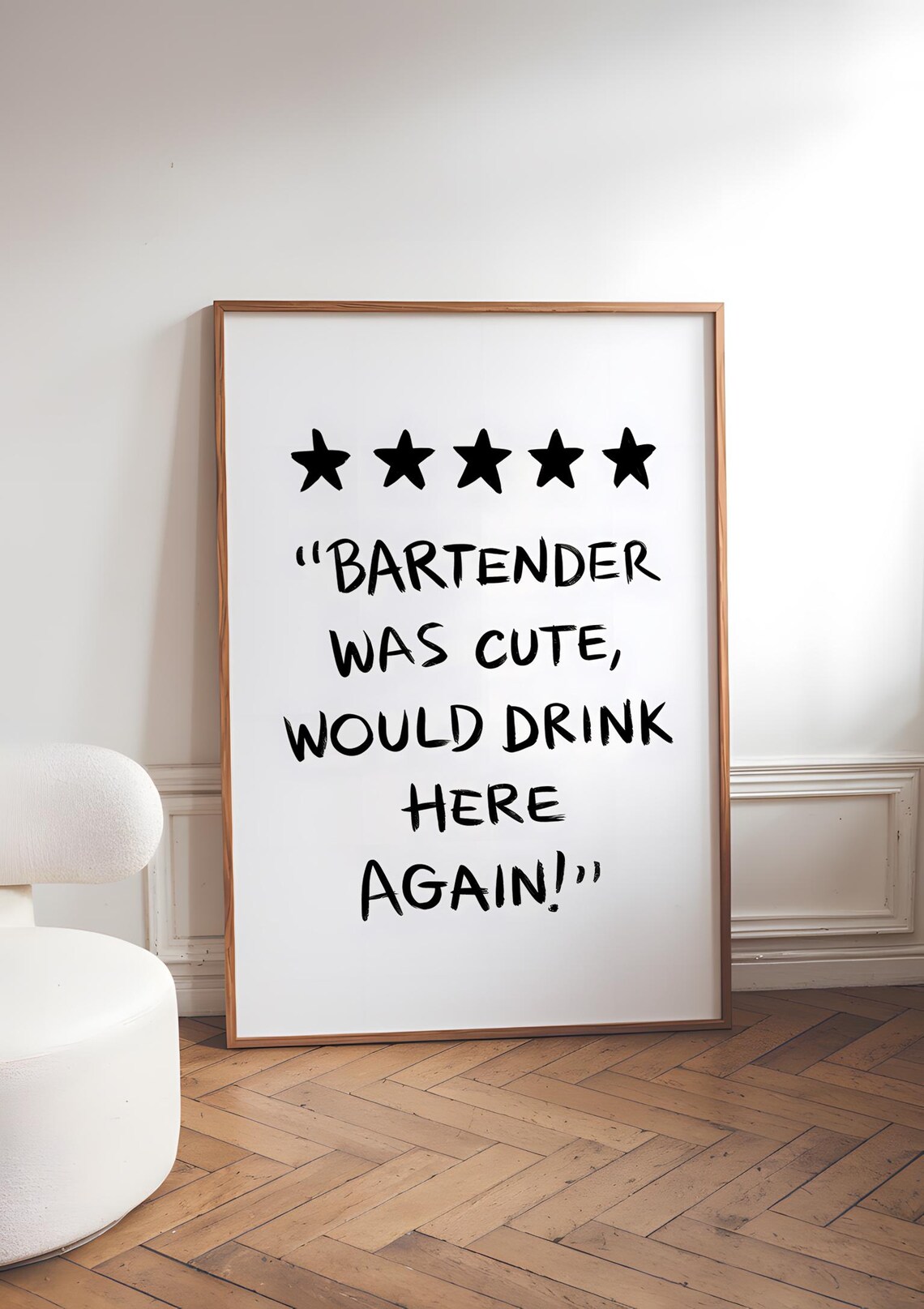 Bartender Was Cute Five-Star Review Funny Quote Minimalist Bar Poster - Image 5