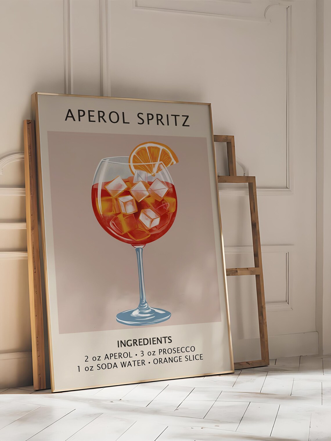 Aperol Spritz Cocktail Recipe Bar Cart Orange Slice Classic Drink Art Poster - Image 4