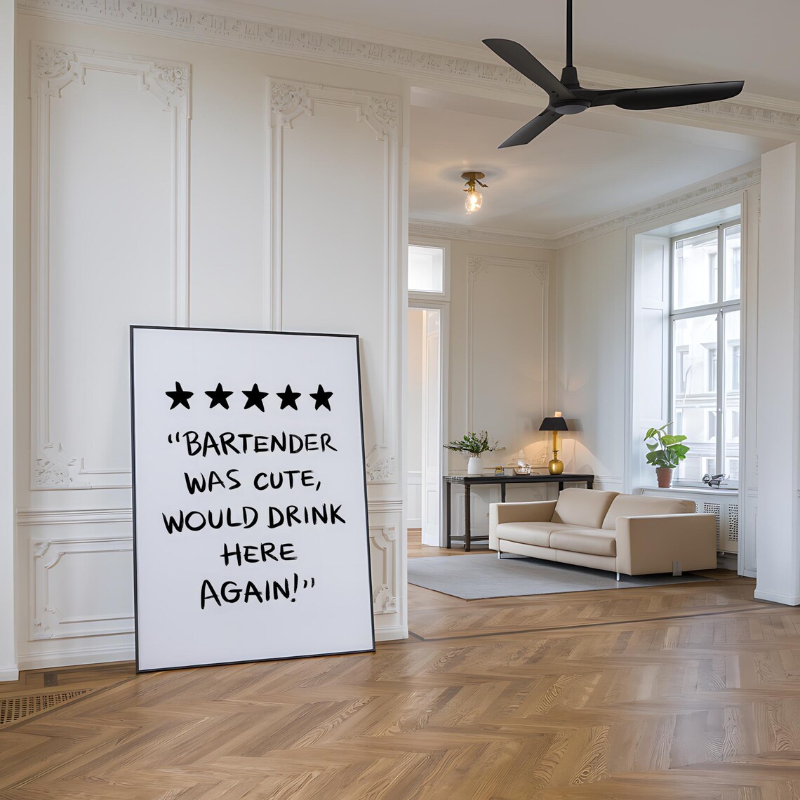 Bartender Was Cute Five-Star Review Funny Quote Minimalist Bar Poster - Image 3