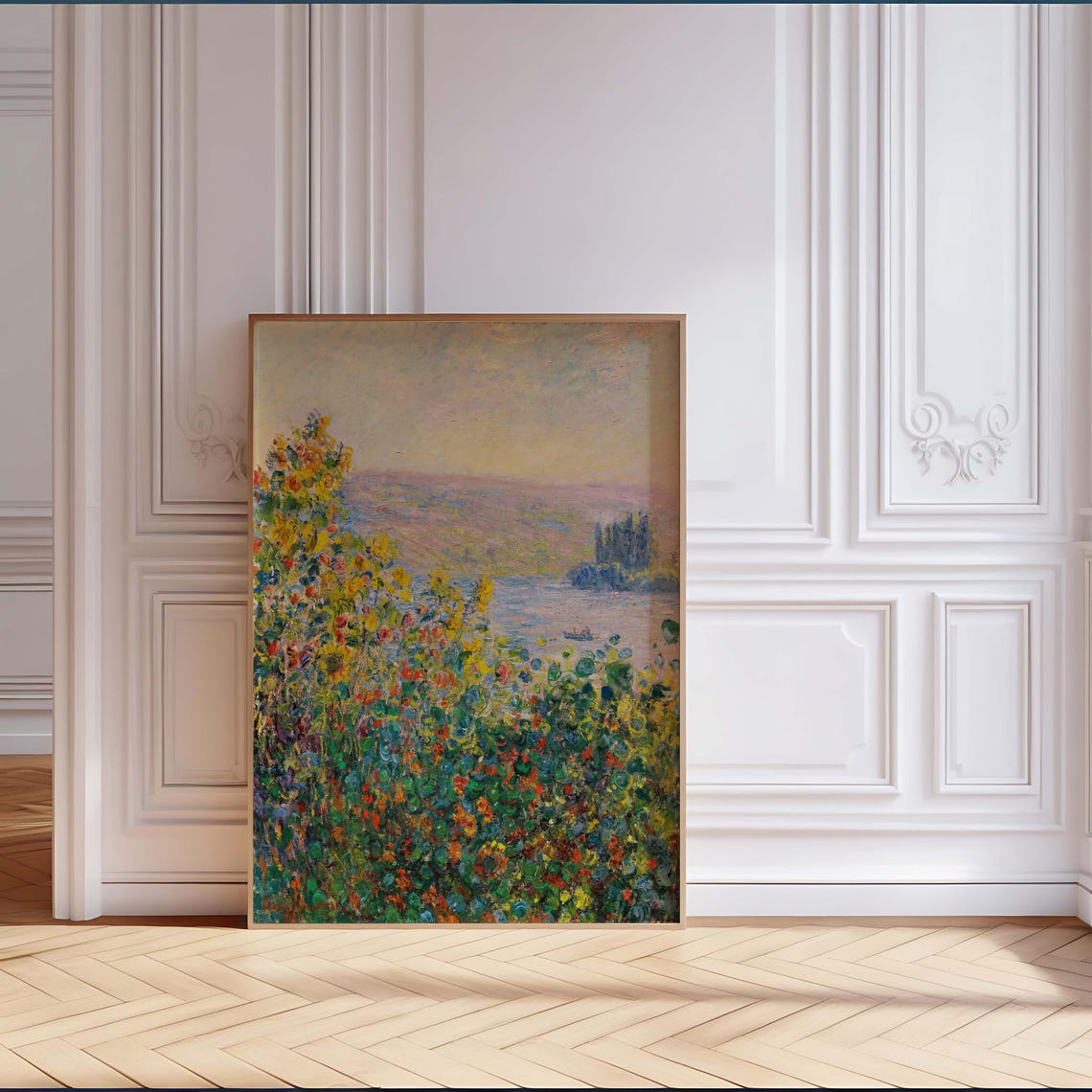 Claude Monet Art Impressionist Nature Print Scenic Wall Art Poster Art Reproduction French Landscape Painting Flower Beds In Vtheuil - Image 4