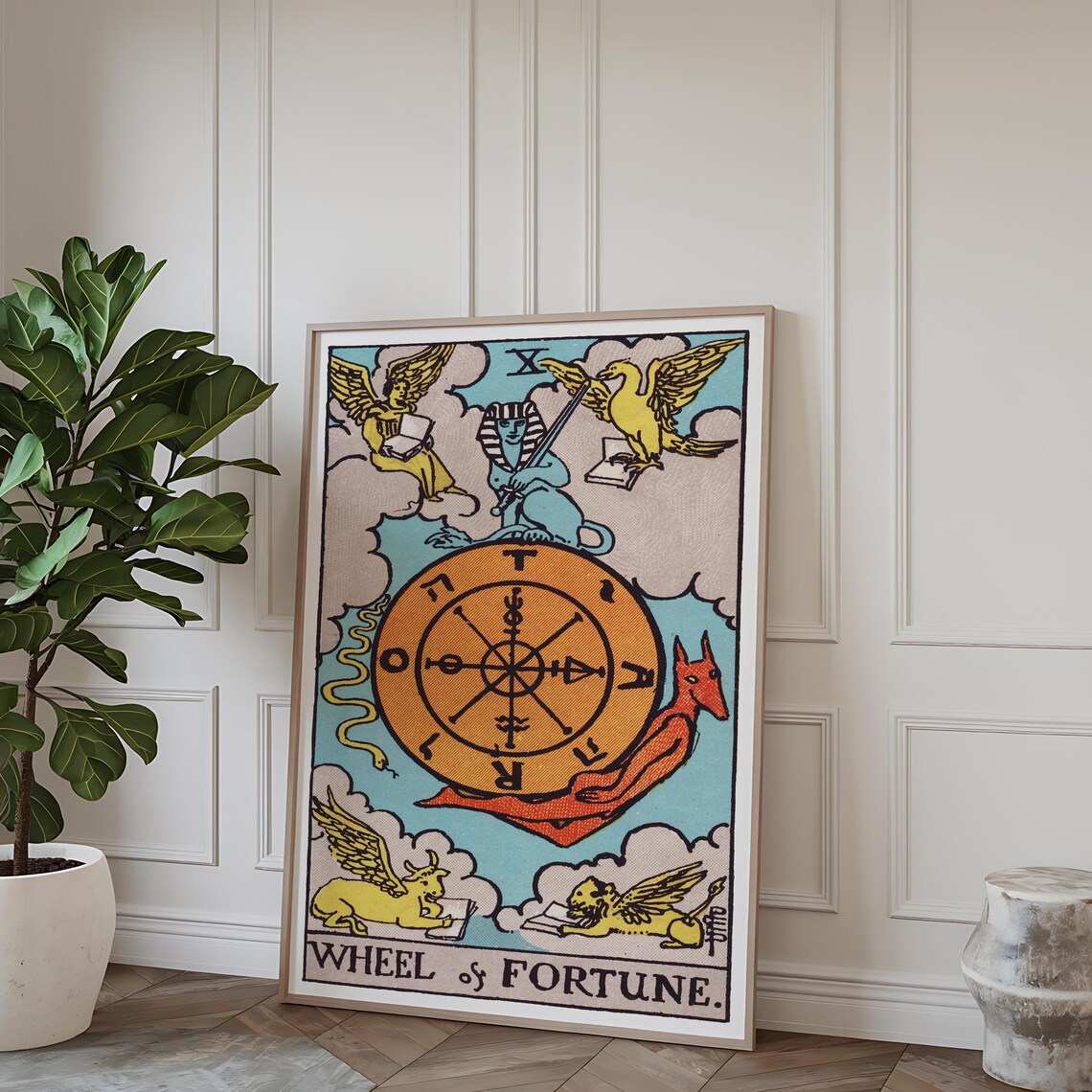 Wheel of Fortune Rider Waite Tarot Card Vintage Mystical Occult Art Poster - Image 4