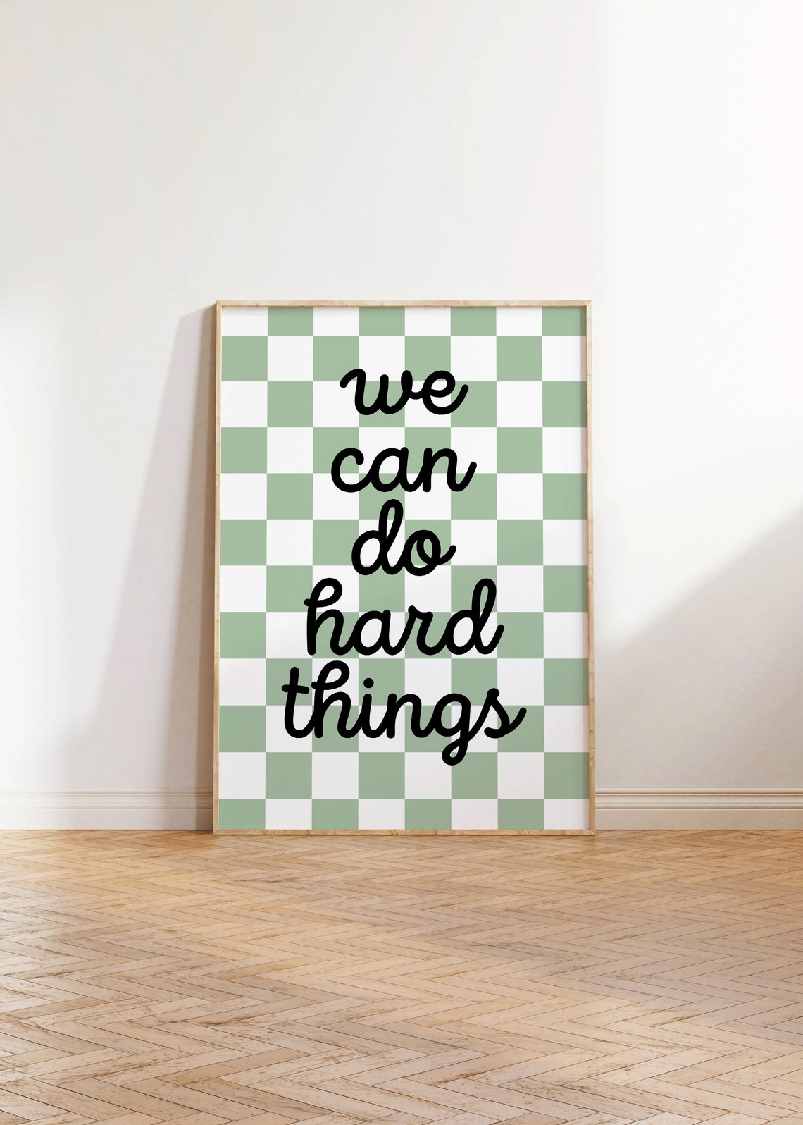We Can Do Hard Things Script Quote Green Checkerboard Poster - Image 3