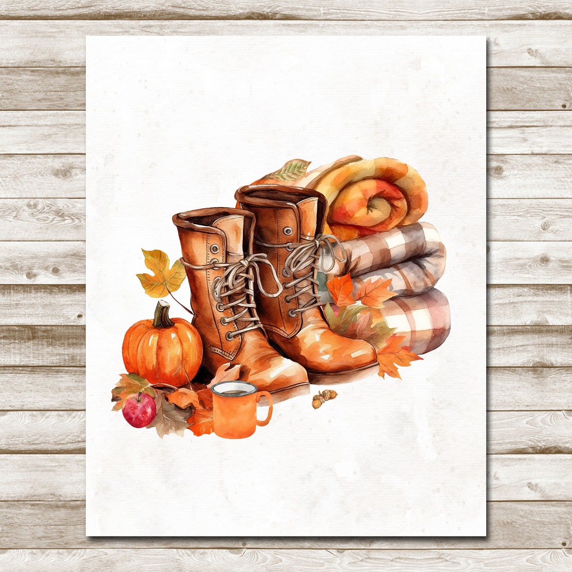 Autumn Boots Blankets and Pumpkin Cozy Fall Still Life Wall Art - Image 4