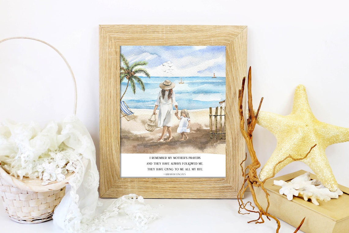 Mothers Prayers Abraham Lincoln Quote Beach Watercolor Wall Art - Image 3