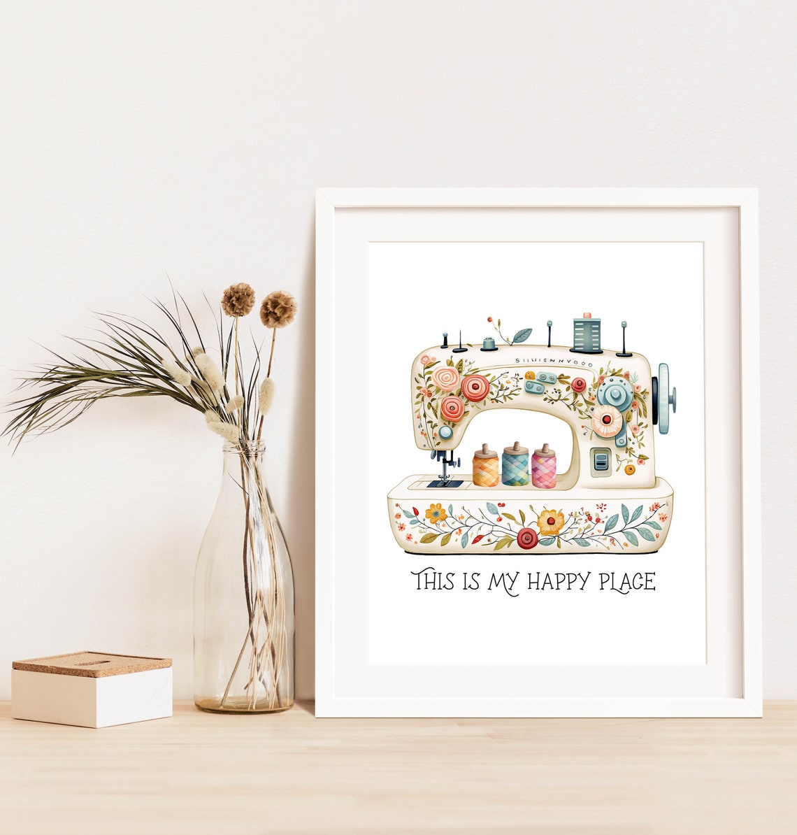 This Is My Happy Place Floral Sewing Machine Craft Room Quote Poster - Image 7