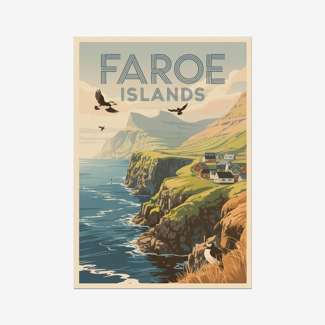 Faroe Islands Vintage Travel Poster, Retro Denmark