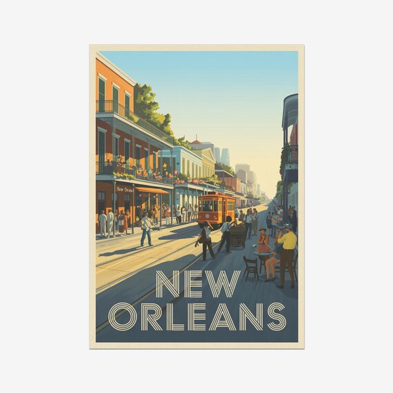 New Orleans French Quarter Streetcar Vintage Retro Travel Poster