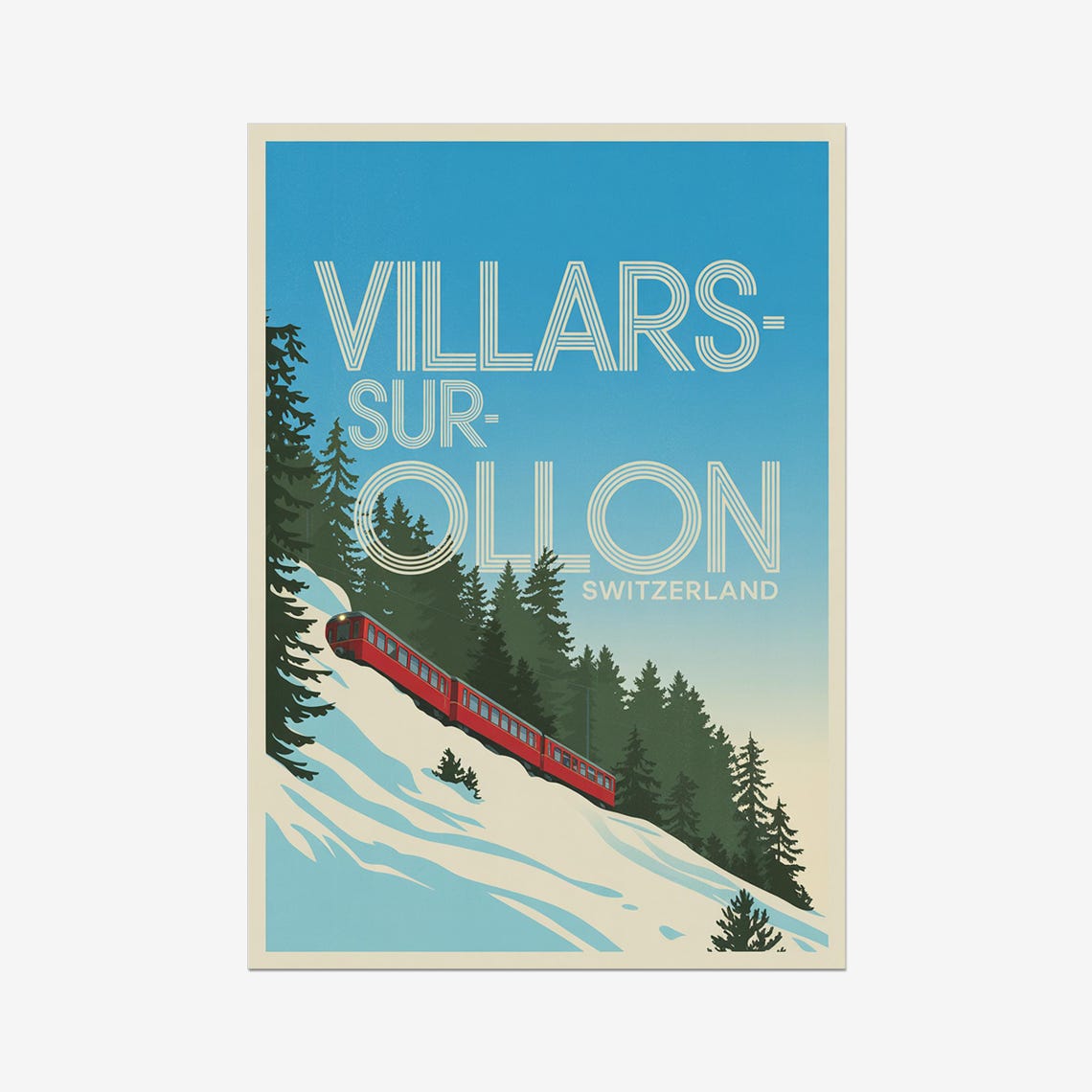 Villars-sur-Ollon Switzerland Red Alpine Train Snowy Peak Poster