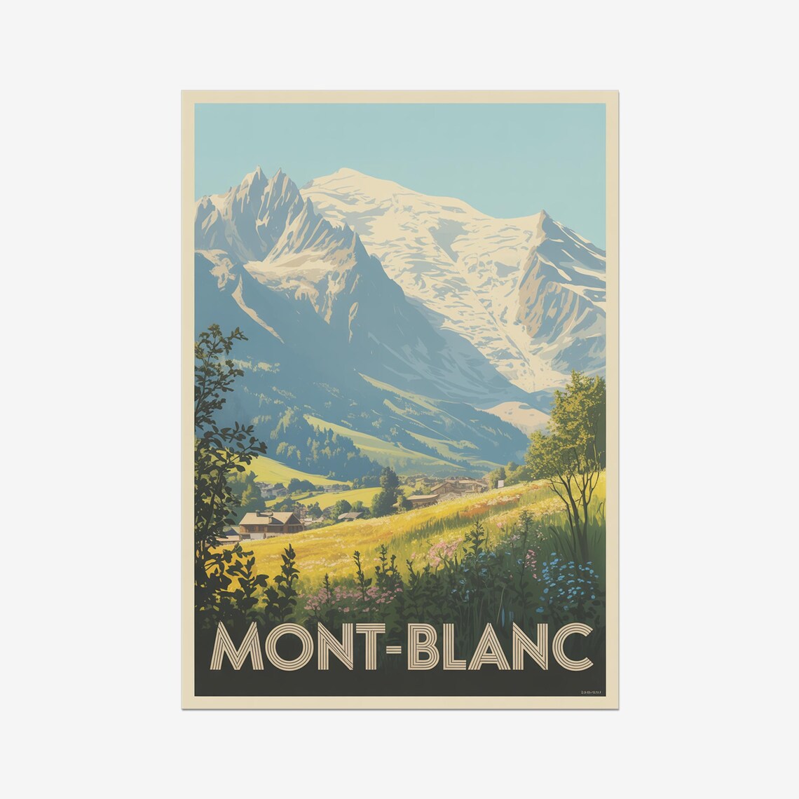 Mont-Blanc French Alps Summer Meadow Vintage Mountain Travel Poster