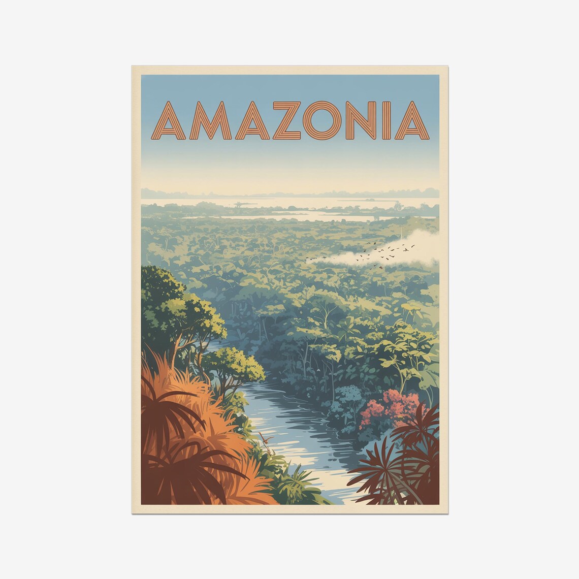 Amazonia Rainforest River Vintage Jungle Adventure Travel Art Poster