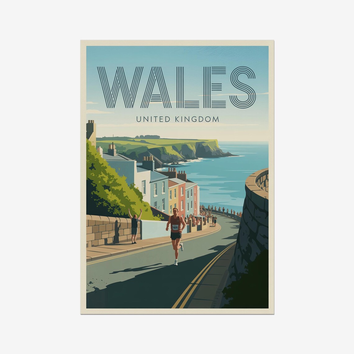 Wales United Kingdom Coastal Road Runner Vintage Sports Poster