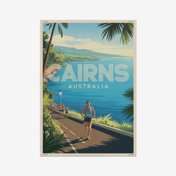 Vintage Triathlon Poster Cairns Australia Run
