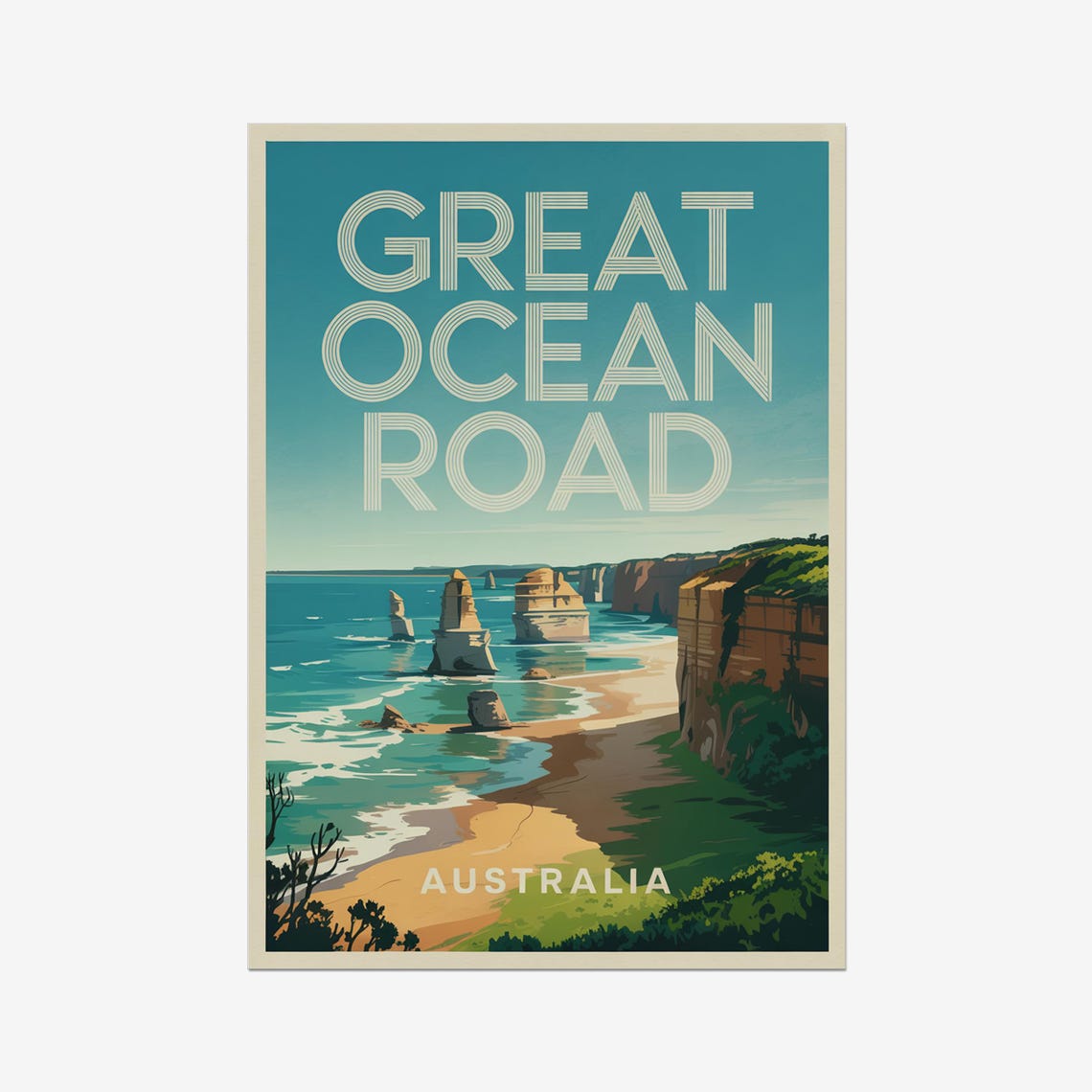 Great Ocean Road Australia Twelve Apostles Cliffs Retro Travel Poster