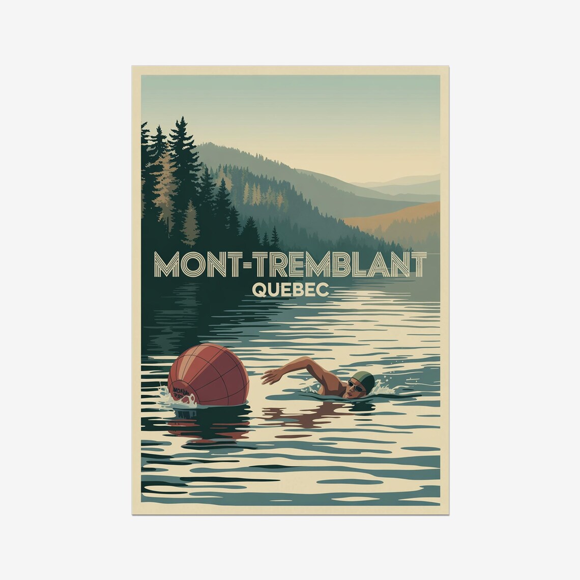 Mont Tremblant Quebec Triathlon Swim Lake Retro Sports Poster